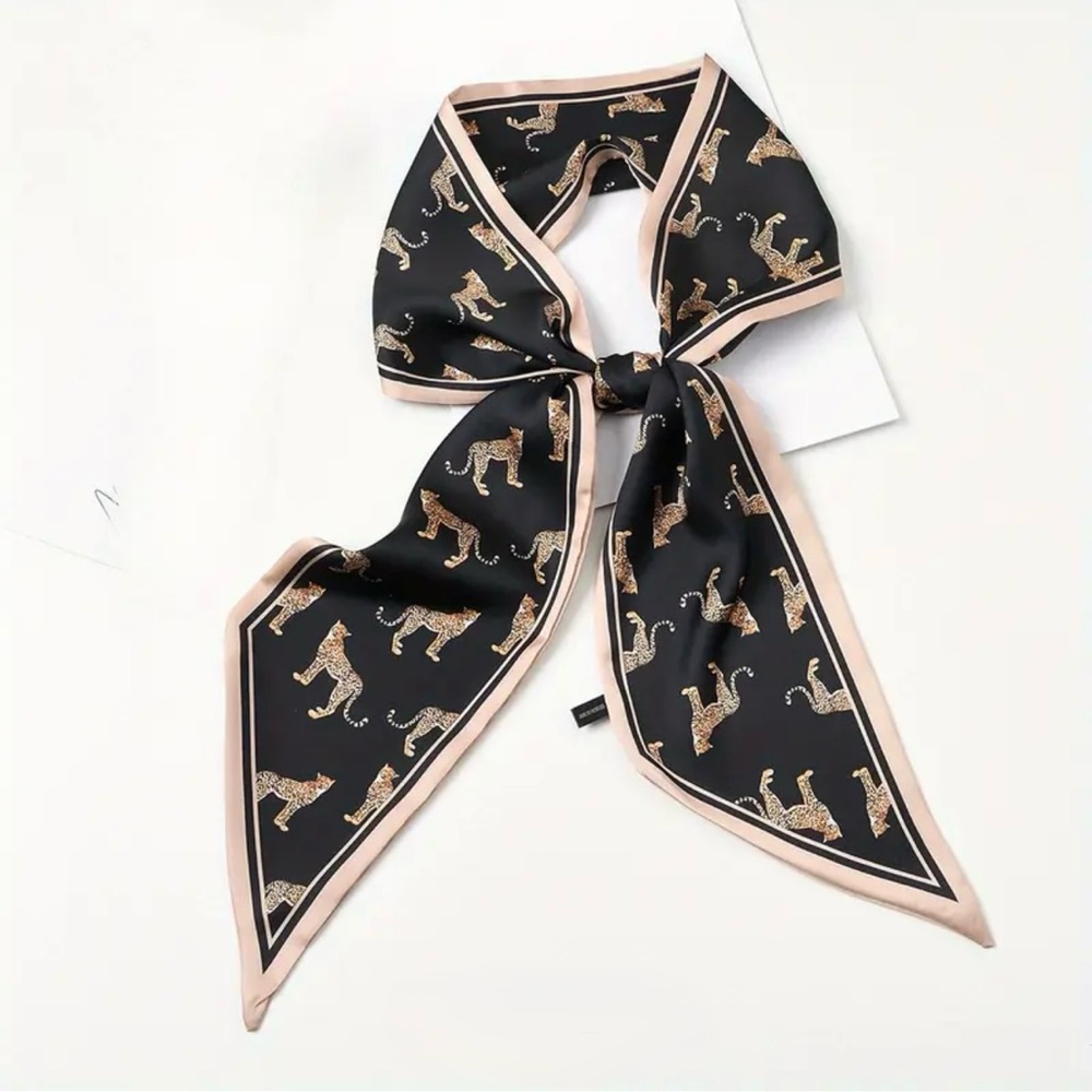 New! Elegant Skinny Black and Gold Panther Print Scarf or Handbag Handle Ribbon